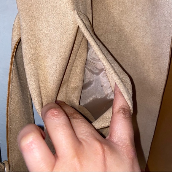 Forever 21 Tan Beige Faux Suede Duster Trench Coat Jacket Size Medium Business - Picture 6 of 7